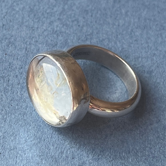 Vintage Jewelry - Vintage Sterling Silver Ring Quartz Cabochon Ring Salat < like a > Mood Ring